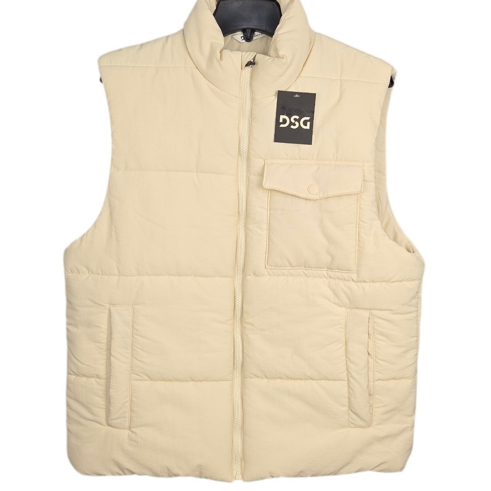 DSG Puffer Vest Mens Small Cream Sleeveless Full Zip‎ Jacket Water Repellent NWT